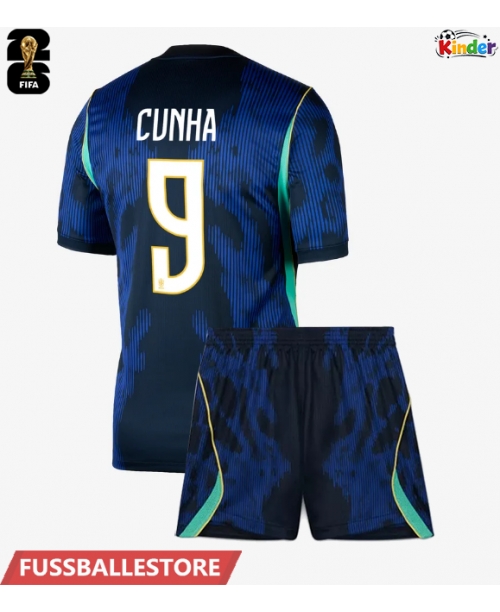 Günstige Brasilien Matheus Cunha #9 Auswärts Trikotsatzt Kinder WM 2026 Kurzarm (+ Kurze Hosen)